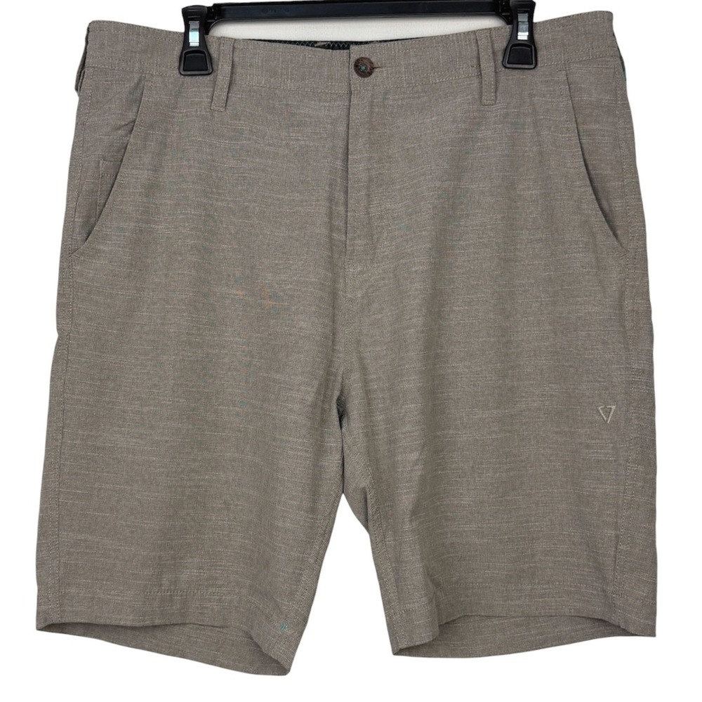 Vissla Hybrid Walk Shorts Mens 34 Khaki Heather Stretch Quick Dry 9" Inseam